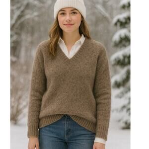 De Loux VTG 1950s 100% Alpaca V-Neck Sweater Heather Taupe WPL1276